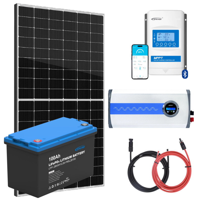 Elektrownia słoneczna 435W z akumulatorem 100Ah, przetwornicą 1000W oraz regulatorem MPPT