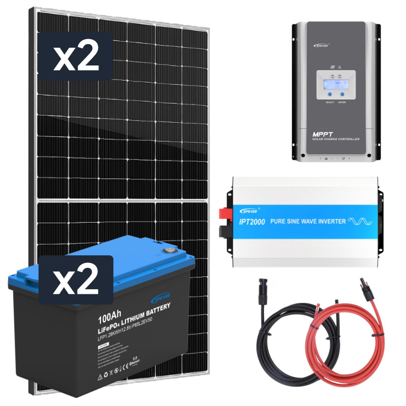 ELEKTROWNIA SŁONECZNA 870WP Z AKUMULATOREM - ZASILANIE 230V MOC 2000W + MPPT