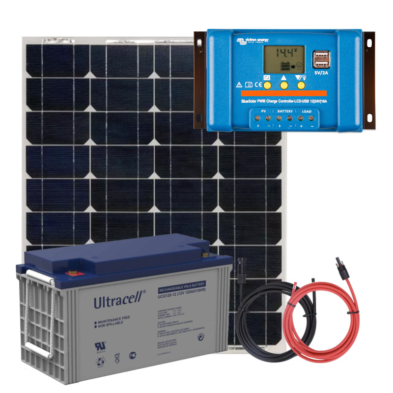 Panel słoneczny 55W i akumulator żelowy 120Ah z regulatorem LCD