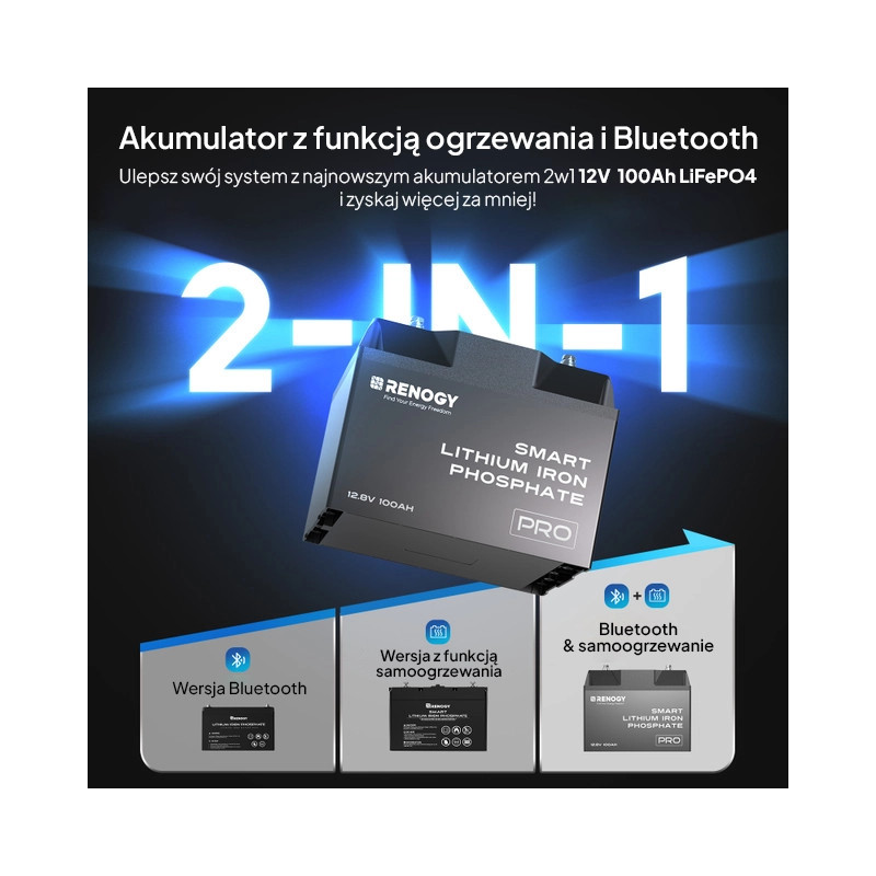 Obrazek produktu Akumulator Renogy LiFePO4 12V 100Ah Pro Smart z Bluetooth i funkcją samonagrzewania (SKU: 3812) - importowany z CSV (SunTrack)